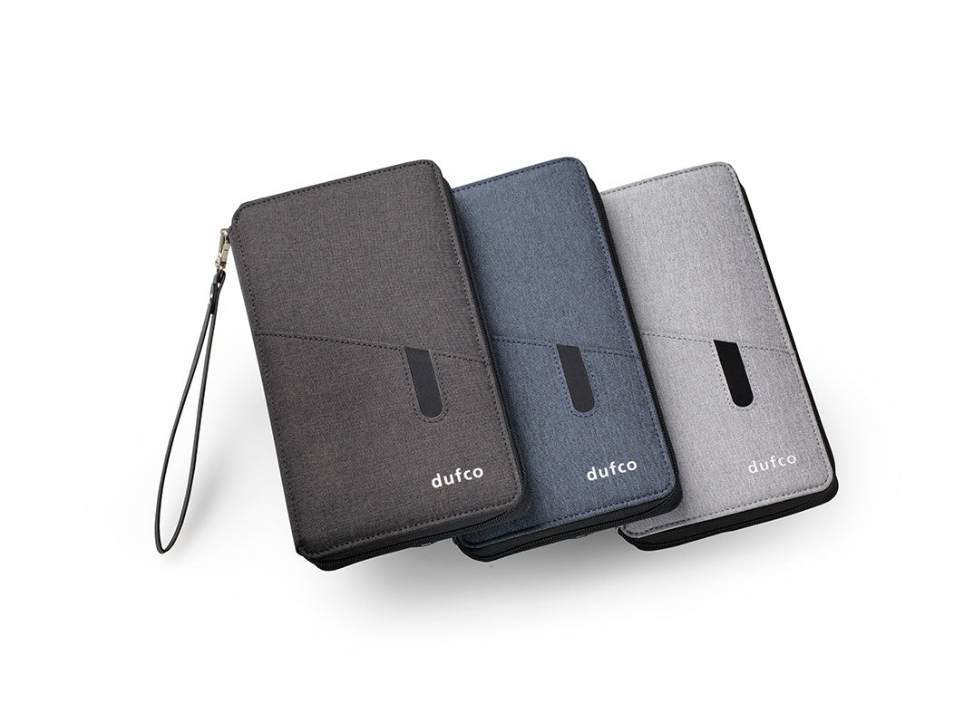 Dufco Reisemappe Smart Organizer – Powerbank 4000 mAh, wasserfest – für Smartphones bis 6" – grau