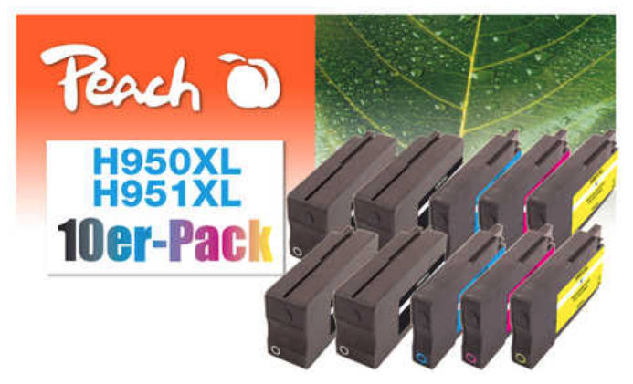 Peach Tintenpatronen-Multipack 951XL, CMYK, XL, 10er-Pack, kompatibel – für HP OfficeJet Pro 251/276/8100 und andere