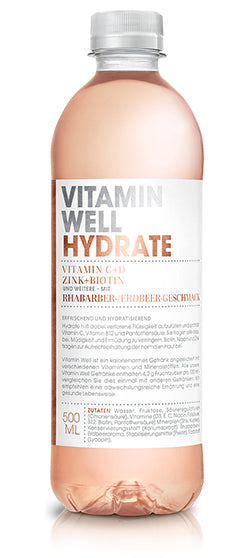 Vitamin Well Vitaminwasser Hydrate, Erdbeere, zuckerfrei – 12 × 5 dl