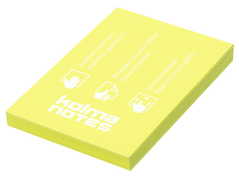Kolma Haftnotizen – 52×74 mm – Neongelb, 100 Blatt, elektrostatisch, Kunststoff, recyclingfähig