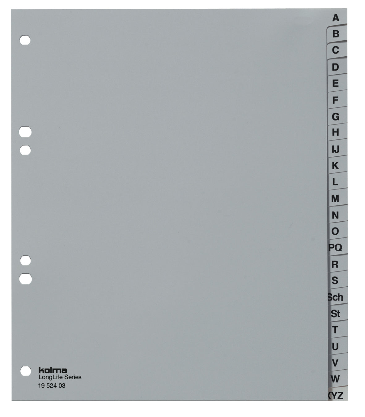 Kolma Register – Vollformat überbreit, 24-teilig, PVC, grau, 4-fach ovale Lochung, für Zeigebuchtaschen