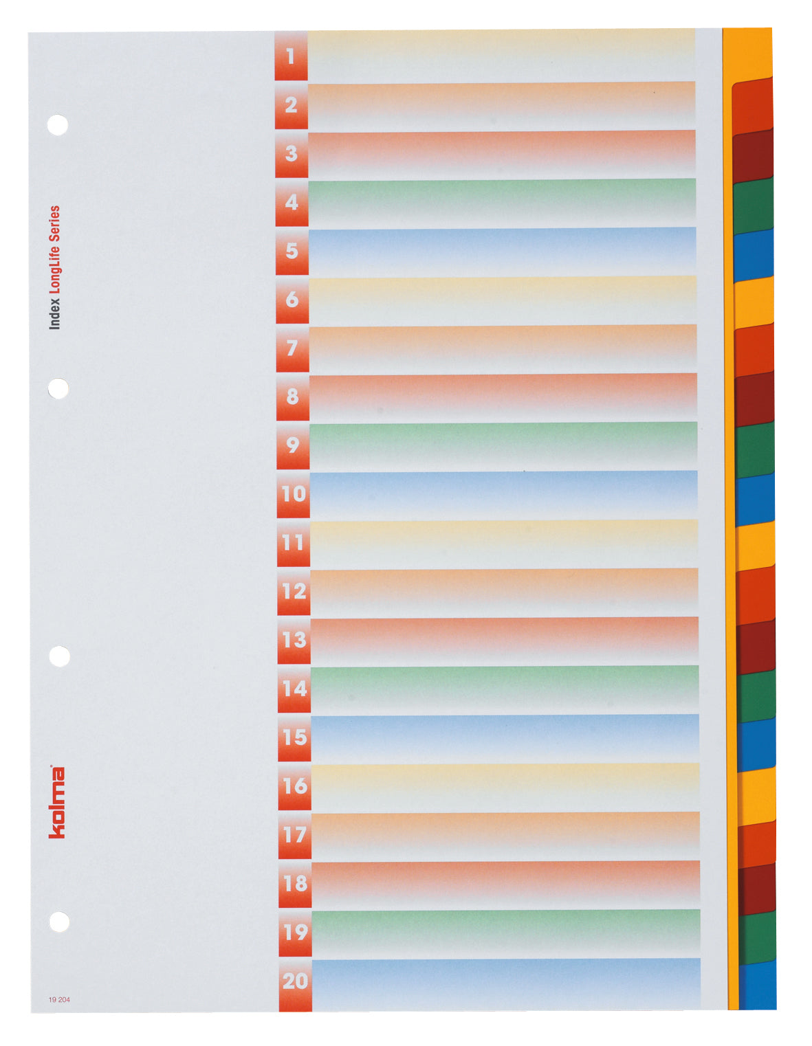 Kolma Register – A4, 20-teilig, PVC, farbig, unbedruckt, mit Indexblatt, 4-fach gelocht