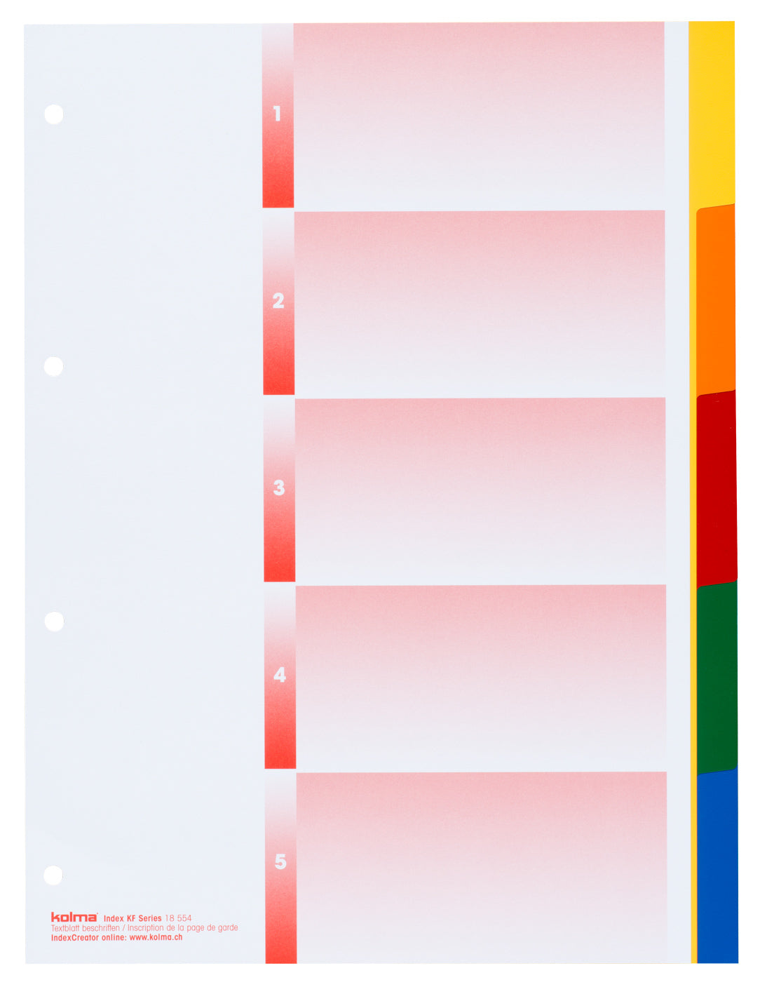 KolmaFlex Register – A4, 5-teilig, PP, farbig, unbedruckt, mit Indexblatt, 4-fach Lochung