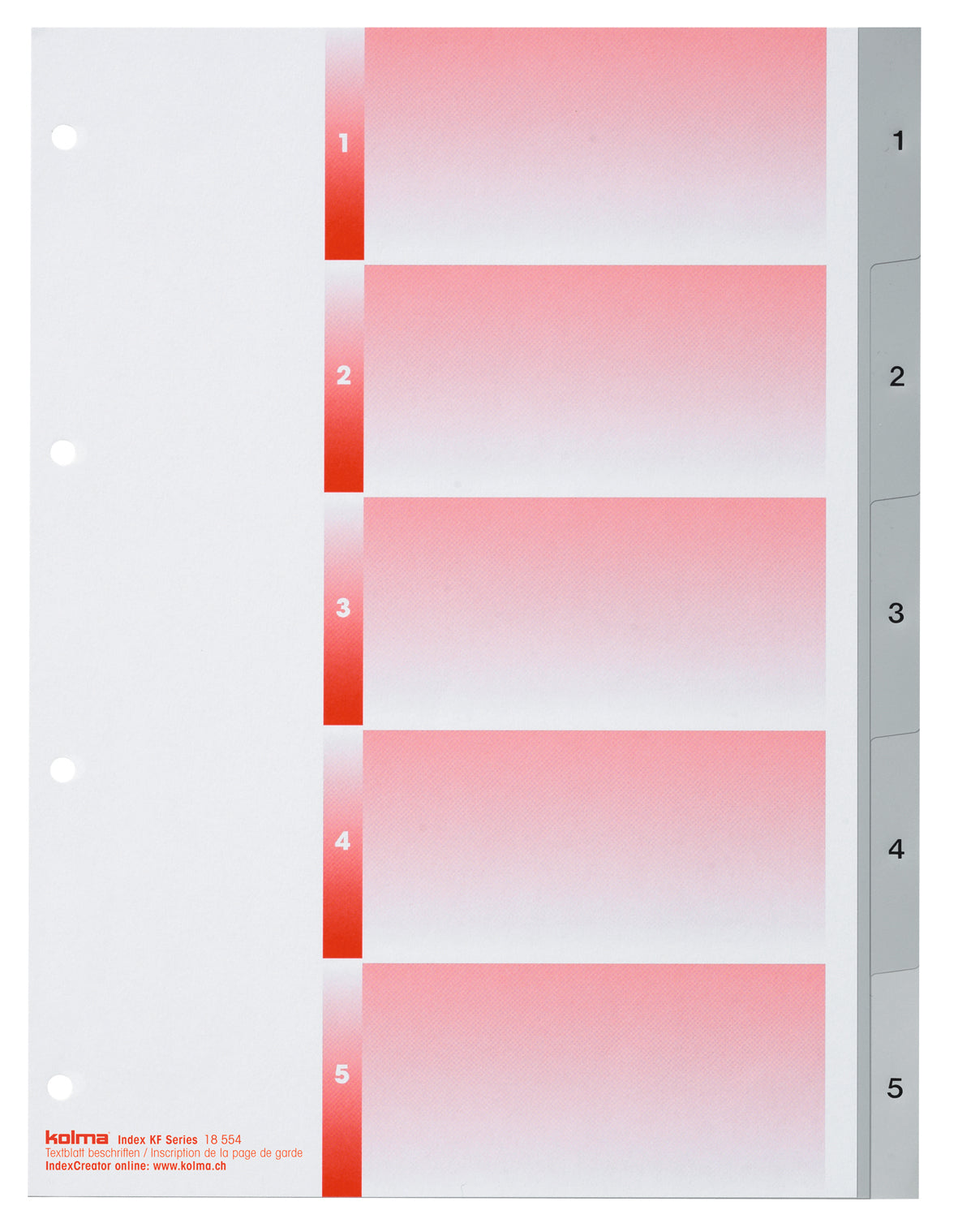 KolmaFlex Register – A4, 5-teilig, PP, grau, vorgedruckt, 4-fach Lochung