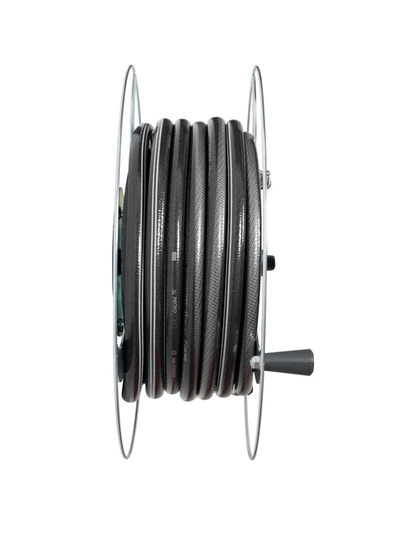 Alba-Krapf Wandschlauchhalter 50 m – wandmontiert, manuell, Stahl, B 427 × H 427 × T 215 mm, für Ø 13/16/19 mm