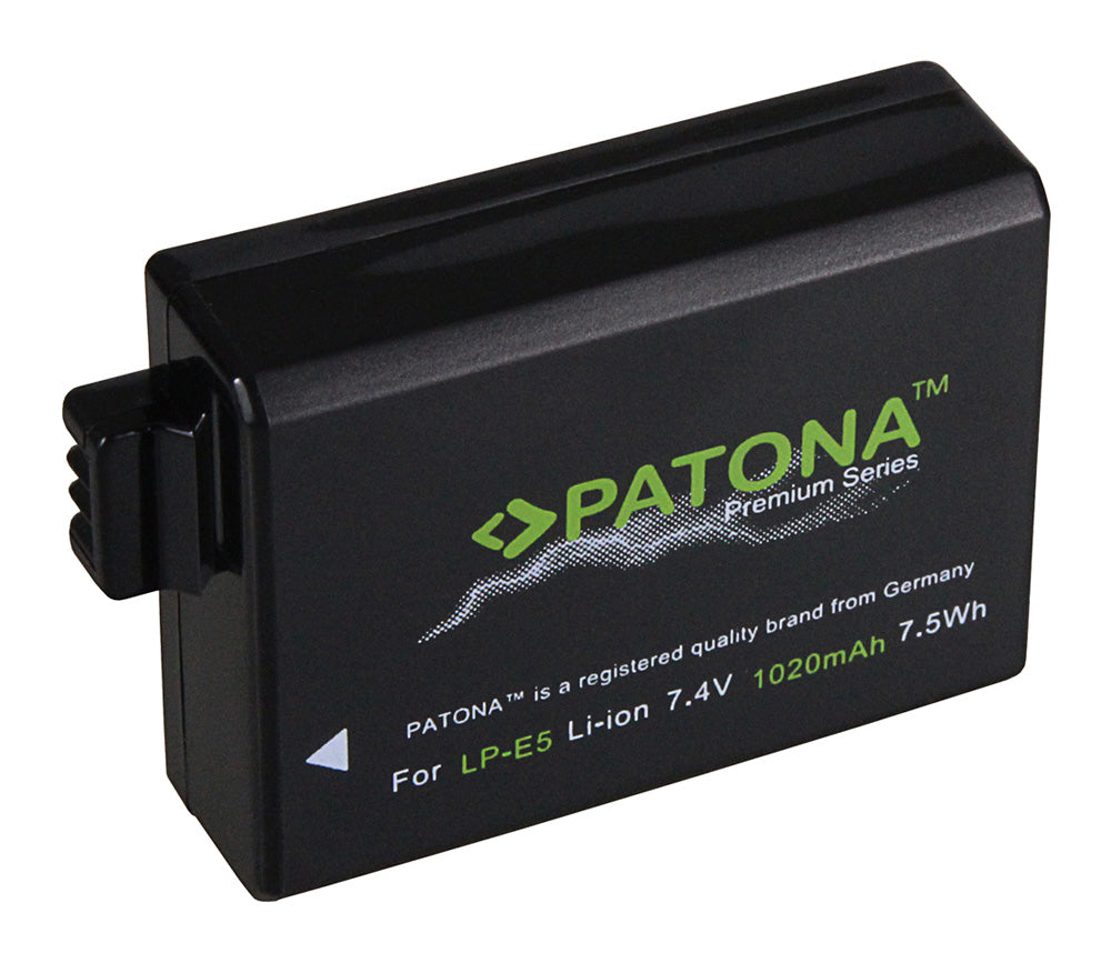 PATONA Premium Akku LP-E5 – 1020 mAh, 7,4 V – für Canon EOS 1000D, EOS 450D, EOS 500D – Schwarz