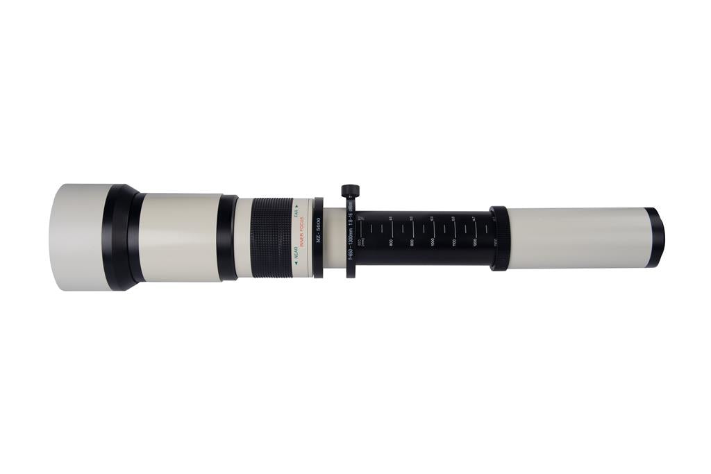 Dörr 650–1300mm Teleobjektiv – f/8–16 – für T2-Bajonett, 95mm Filter, 1,85 kg, Weiss