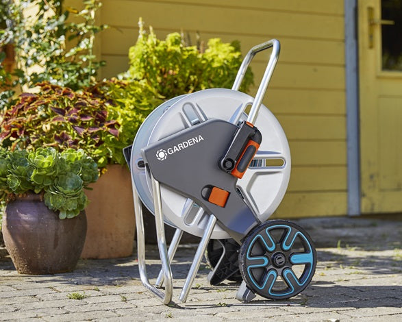 Gardena AquaRoll 18540-20 Schlauchwagen 60 m – manuell, 2 Räder, mit Tragegriff, grau, Metall/Kunststoff