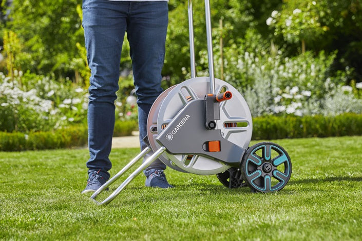 Gardena AquaRoll 18540-20 Schlauchwagen 60 m – manuell, 2 Räder, mit Tragegriff, grau, Metall/Kunststoff