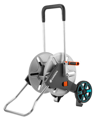 Gardena AquaRoll Schlauchwagen 60 m – mit 2 Rädern, mit Tragegriff, schwarz/edelstahl, Metall/Kunststoff