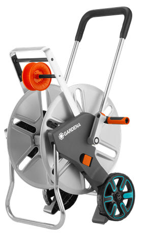 Gardena AquaRoll L Easy Metal Schlauchwagen 100 m – 2 Räder, mit Tragegriff, manuell, schwarz/edelstahl