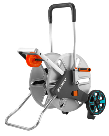 Gardena AquaRoll L Easy Metal Schlauchwagen 100 m – 2 Räder, mit Tragegriff, manuell, schwarz/edelstahl