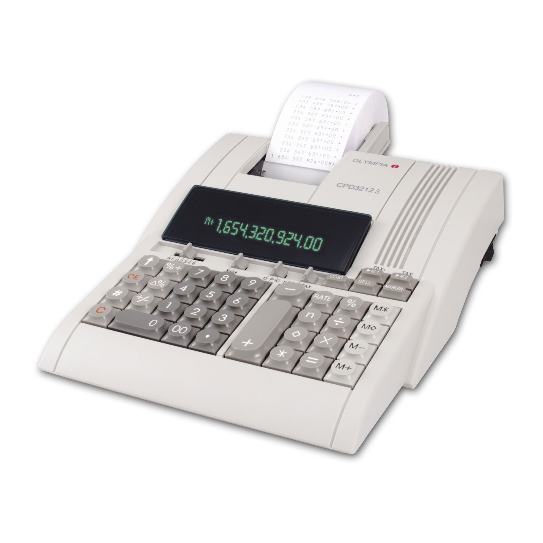 Olympia Druckender Tischrechner CPD 3212S – 12-stellig, 2-farbiger Druck – Netzbetrieb – Grau