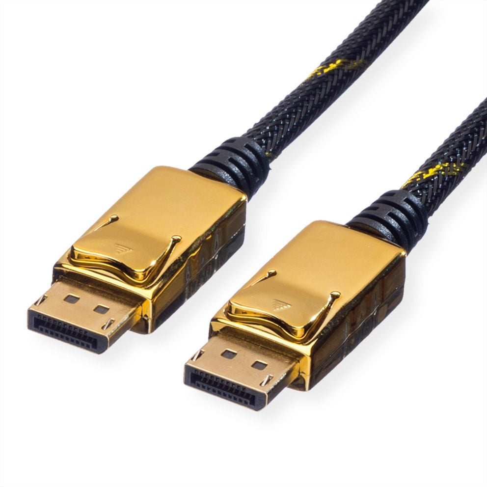 ROLINE DisplayPort Kabel DP 1.2 4K 60 Hz – 5 m – geflochten – Schwarz/Gold