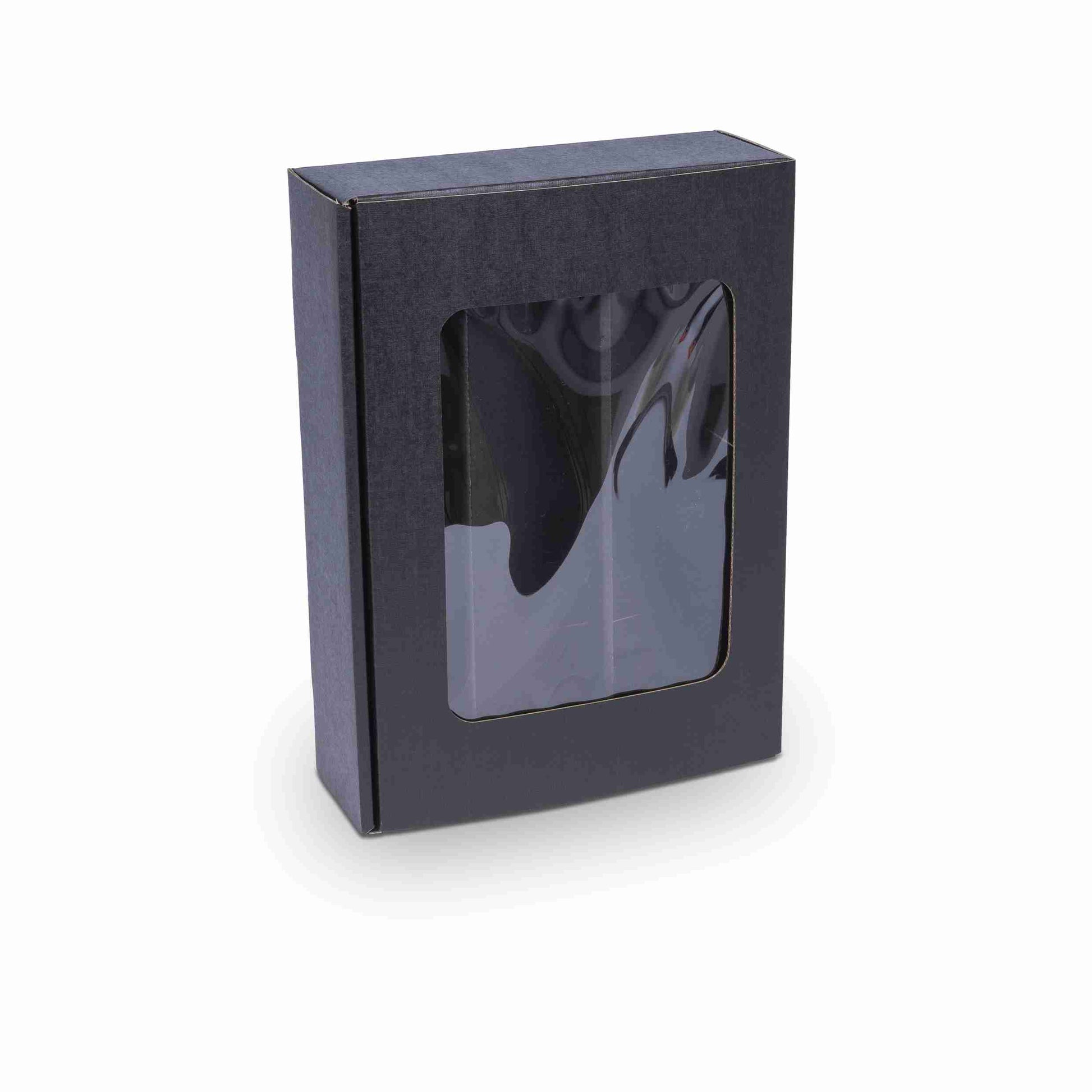 Model Weinpräsentkarton Wellpappe schwarz – Innenmass 250 × 360 × 90 mm – für 3 Flaschen – 1 Stk., ab 50 Stk.