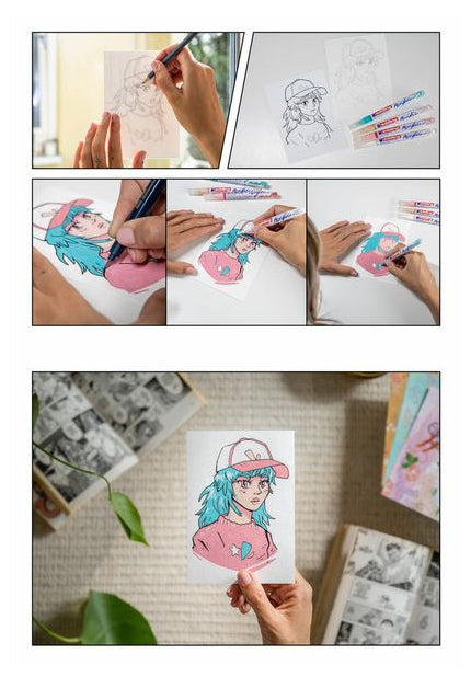 Edding Kreativset Acrylic Marker Manga – 1 Faserzeichner, 4 Acrylic Marker