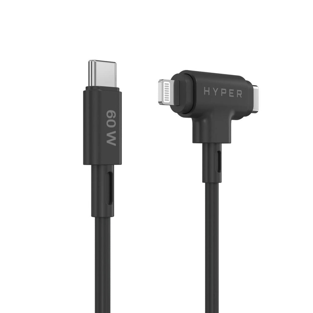 Hyper Multi-Kabel – 2-in-1 USB-C auf USB-C/Lightning 1,5 m, PD 60 W, Silikon – für iPhone/Android