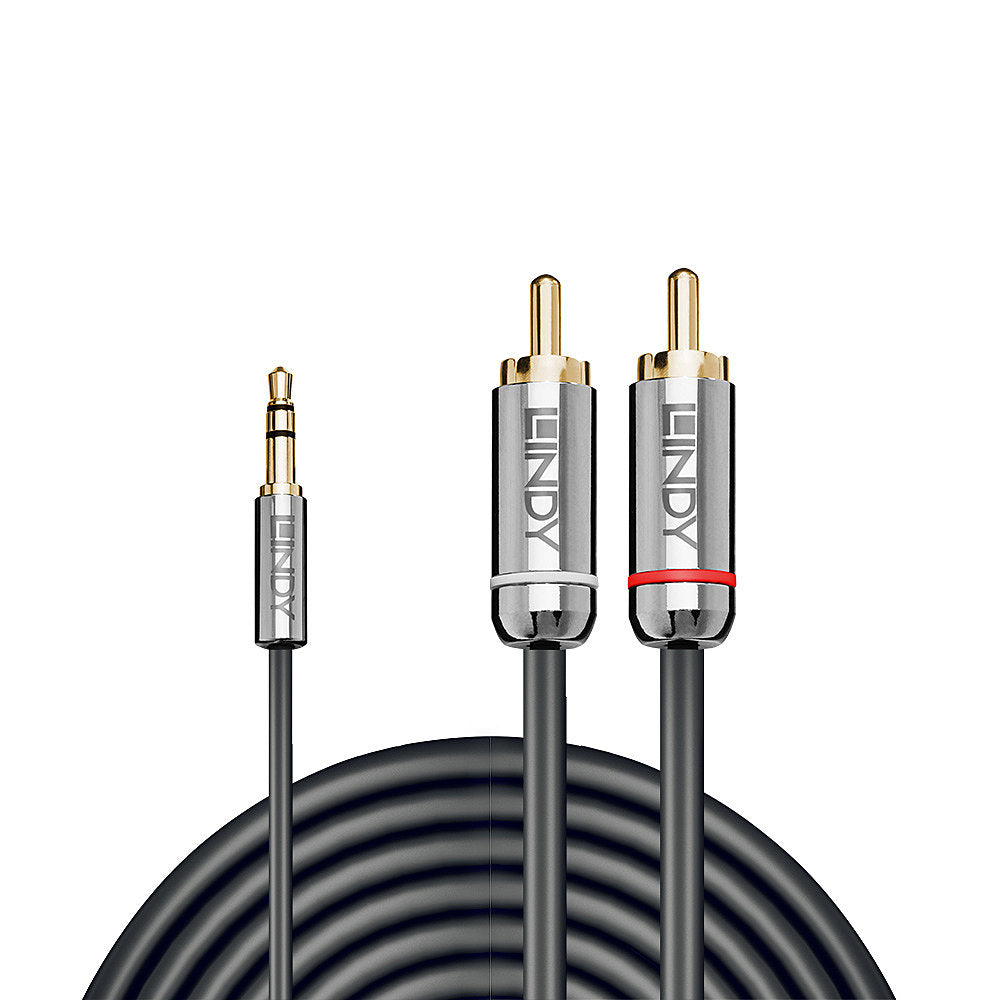 Lindy Audio-Adapterkabel 3,5 mm Klinke (Stecker) auf RCA (Stecker) – 5 m, 3-polig (TRS), anthrazit