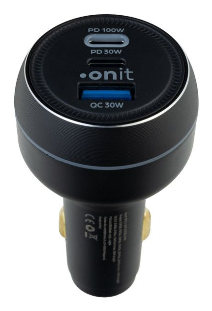 ONIT F02660 Auto-Ladegerät 130 W – USB-C×2, USB-A×1 – PD 3.0, QC 3.0, PPS – für 12–24 V Auto/LKW – Schwarz