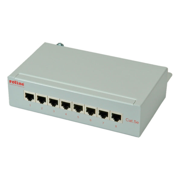 ROLINE Patchpanel Cat.5e – 8× Ports, geschirmt, Cat5e / Klasse D, grau, Wandmontage, 1 HE
