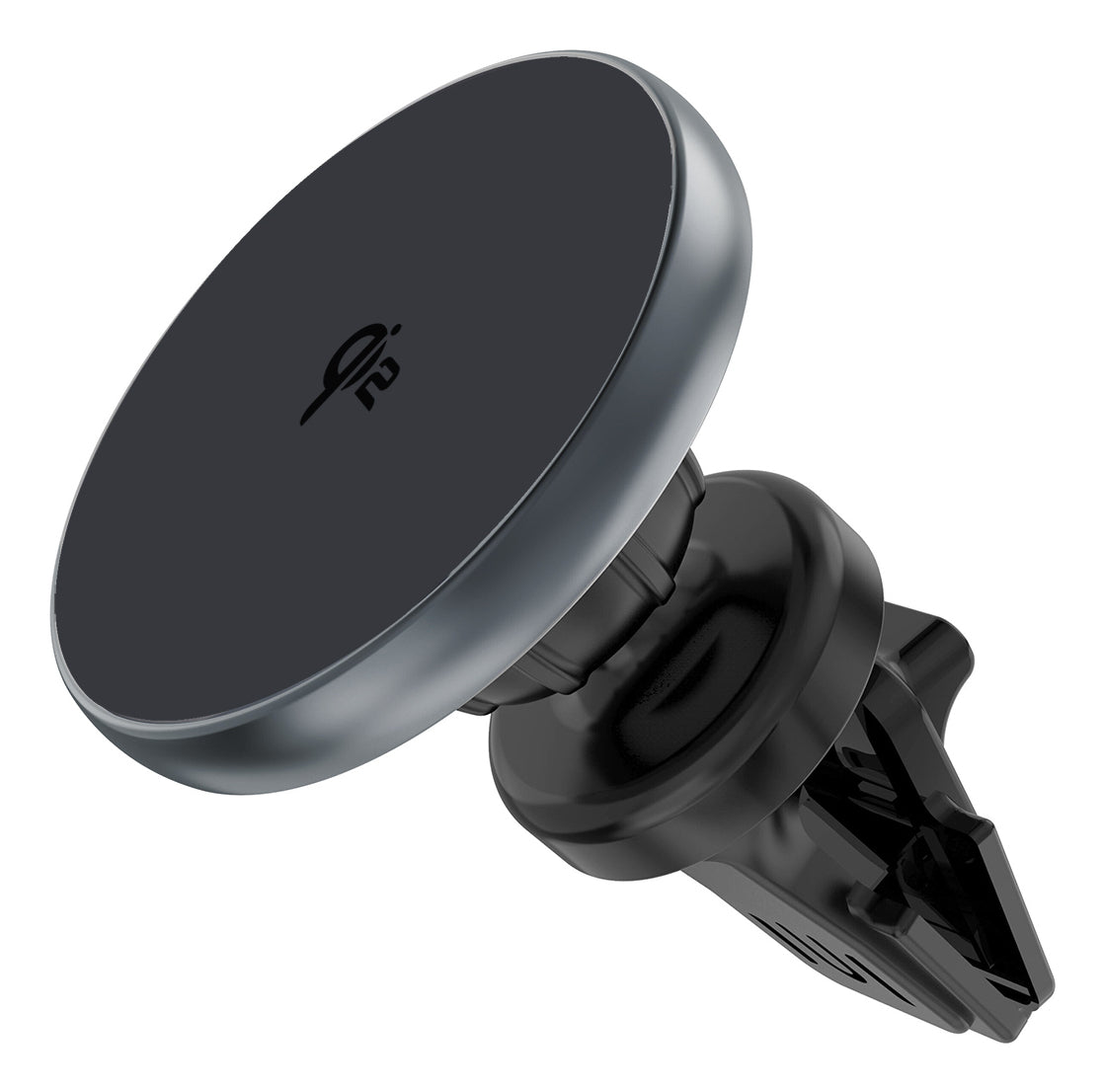 4smarts Qi2 Ladepuck Kabelloses Ladegerät 15 W – MagSafe – für Apple iPhone, Autolüftungsmontage, Grau