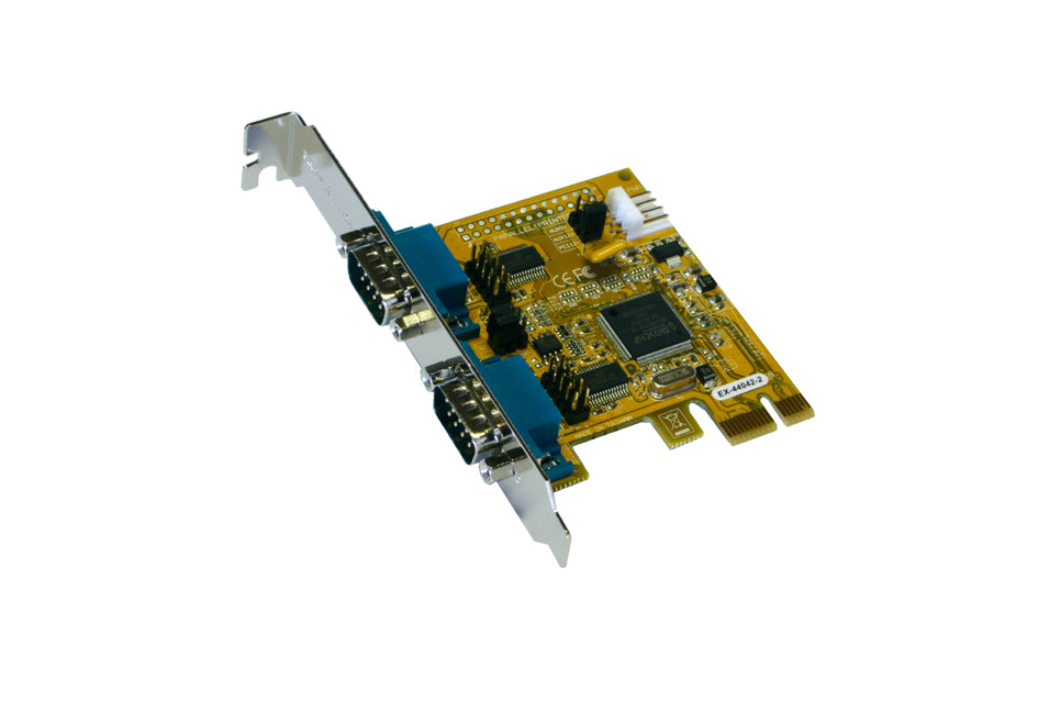 EXSYS EX-44042-2 PCIe-Seriell-Karte – 2× RS-232 (9-pol D-Sub), PCIe x1, Full-Profile, für PC/Windows