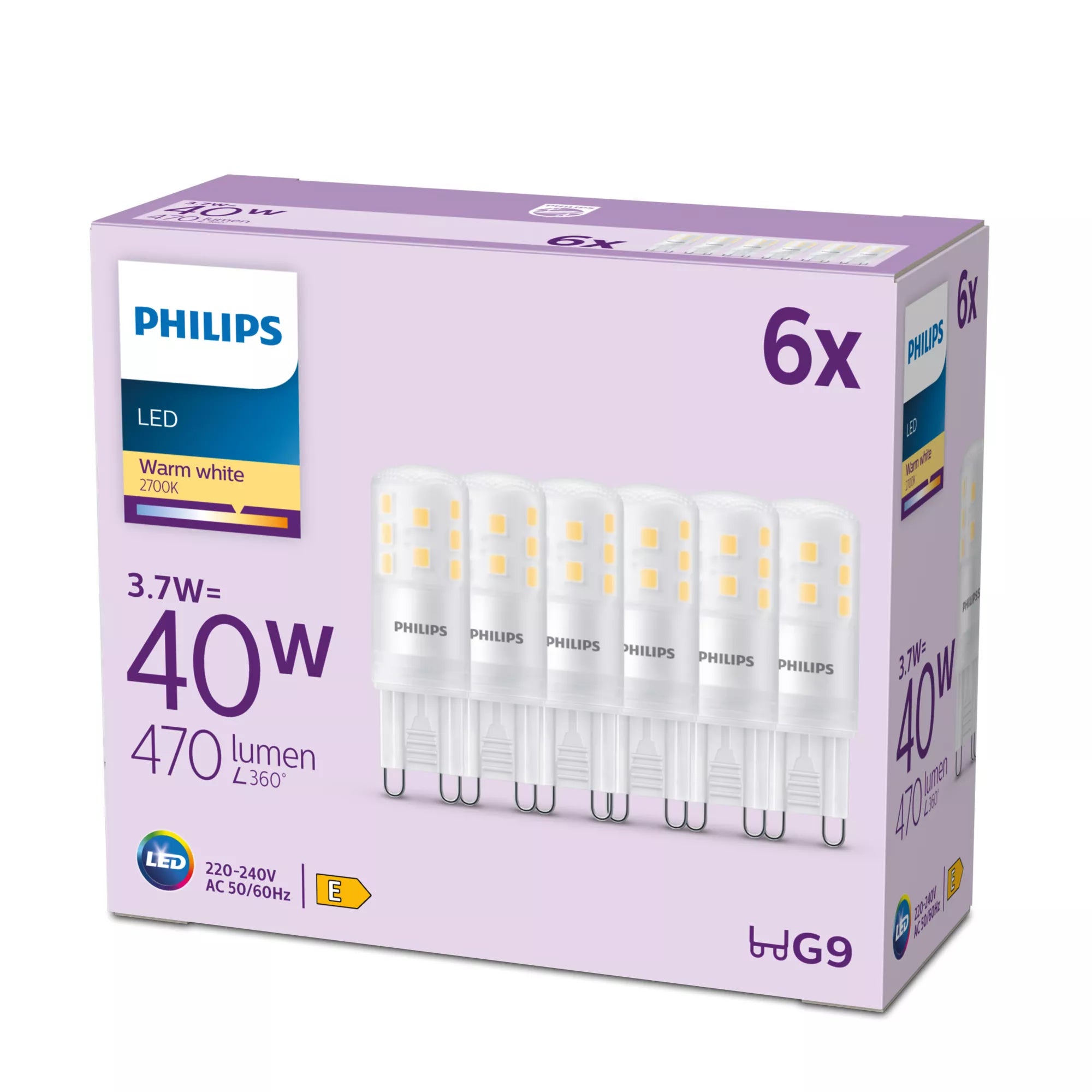 Philips by Signify Philips Leuchtmittel G9 (Kapsel) – Warmweiss 2700 K, 470 lm, 3,7 W – 6 Stk.