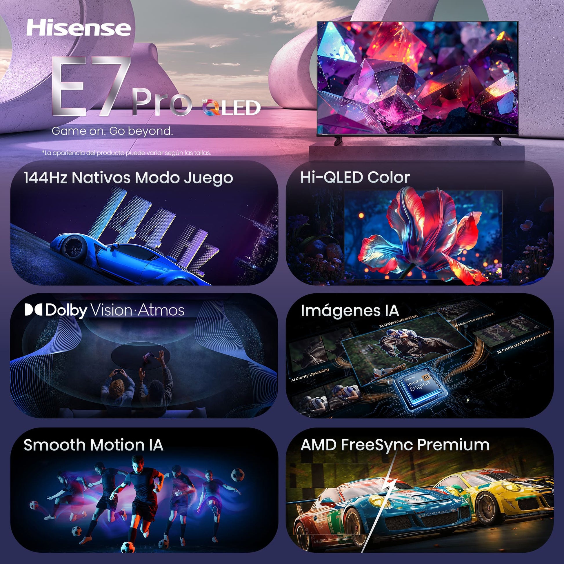 Hisense 85E7S PRO – 85" QLED Fernseher – 4K UHD – QLED – HomeOS U9 – 144 Hz – 400 cd/m² – Dolby Vision, HDR10+, HLG