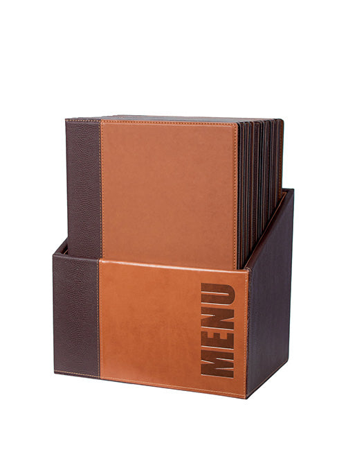 Securit Speisekartenmappe TRENDY, für A4 – Metall/Kunstleder (PU) – Braun, 20er-Box