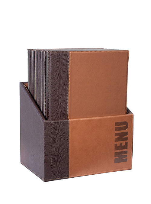 Securit Speisekartenmappe TRENDY, für A4 – Metall/Kunstleder (PU) – Braun, 20er-Box