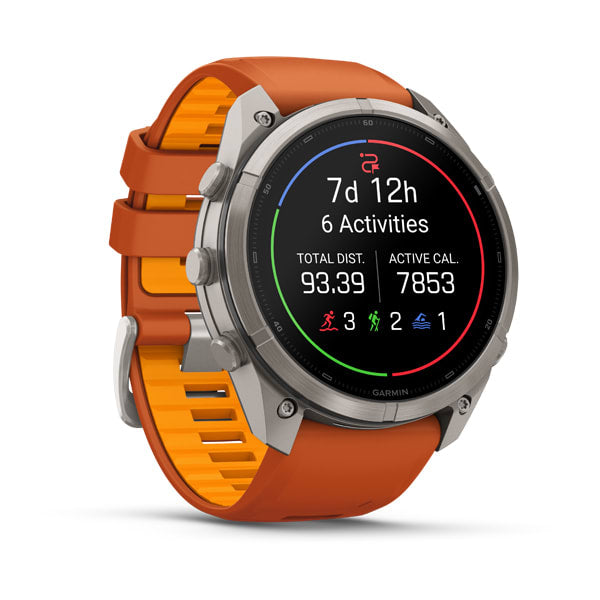 Garmin fēnix 9 Pro 51 mm GPS + Cellular – Titan, Silikonband, Orange, 100 m, für iPhone