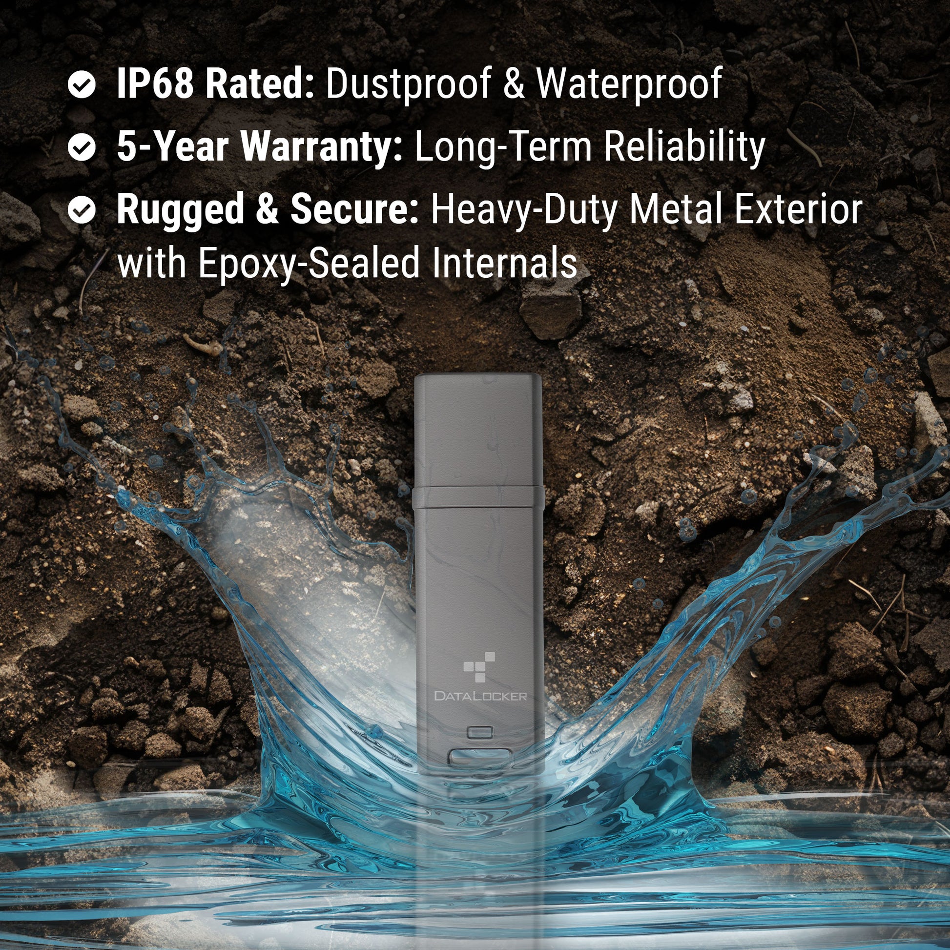 DataLocker DL GO – 4 GB USB Typ-A 3.2 Gen 2, 160/120 MB/s, 256-bit AES-XTS, FIPS 197, IP68