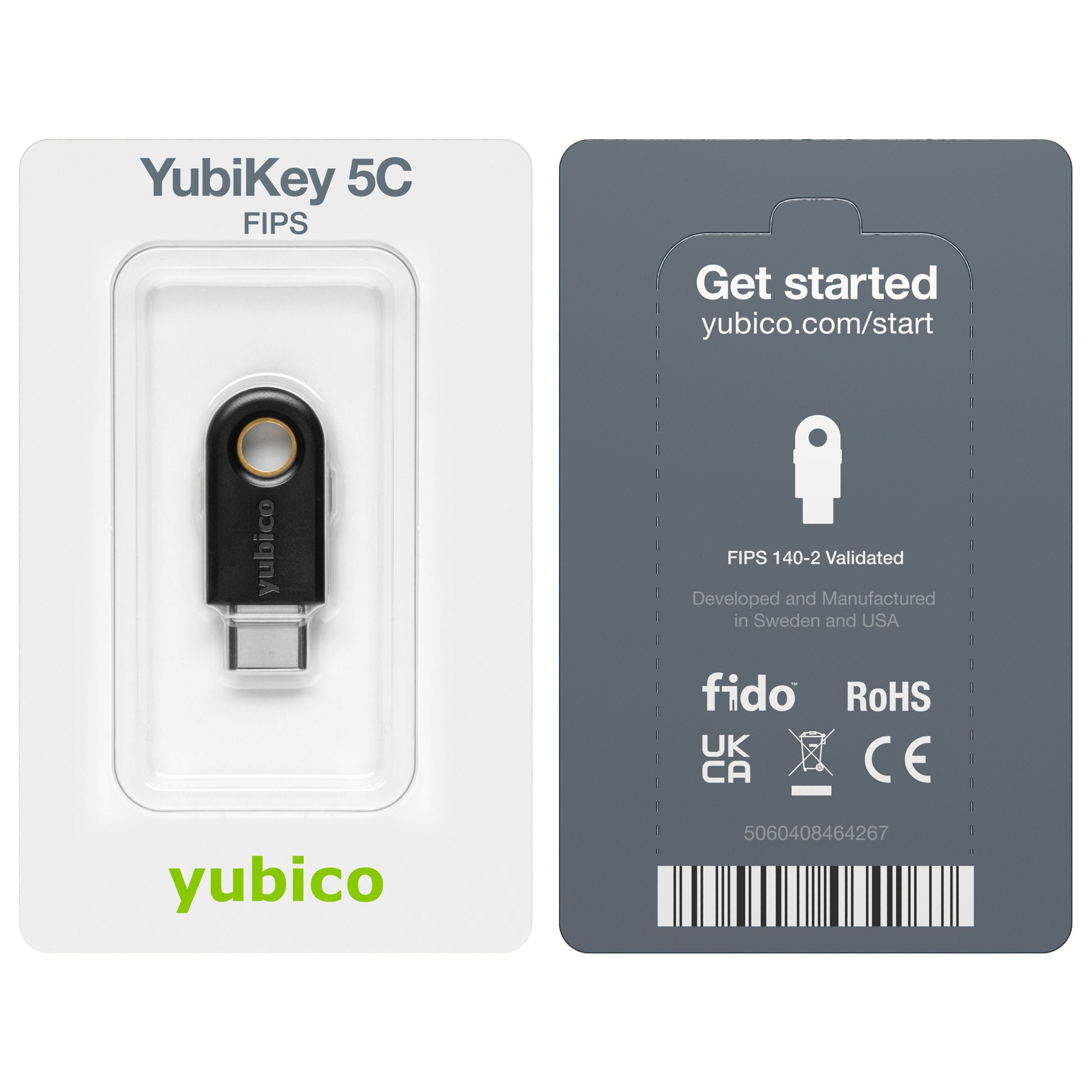 Yubico FIDO-HID-Gerät YubiKey 5C FIPS – für Windows, macOS, Chrome OS u. a., schwarz, IP68