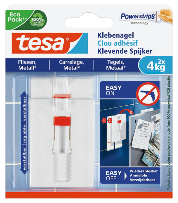 TESA Klebenagel – Kunststoff, weiss, 12 × 14 × 1,9 cm – 1er-Pack