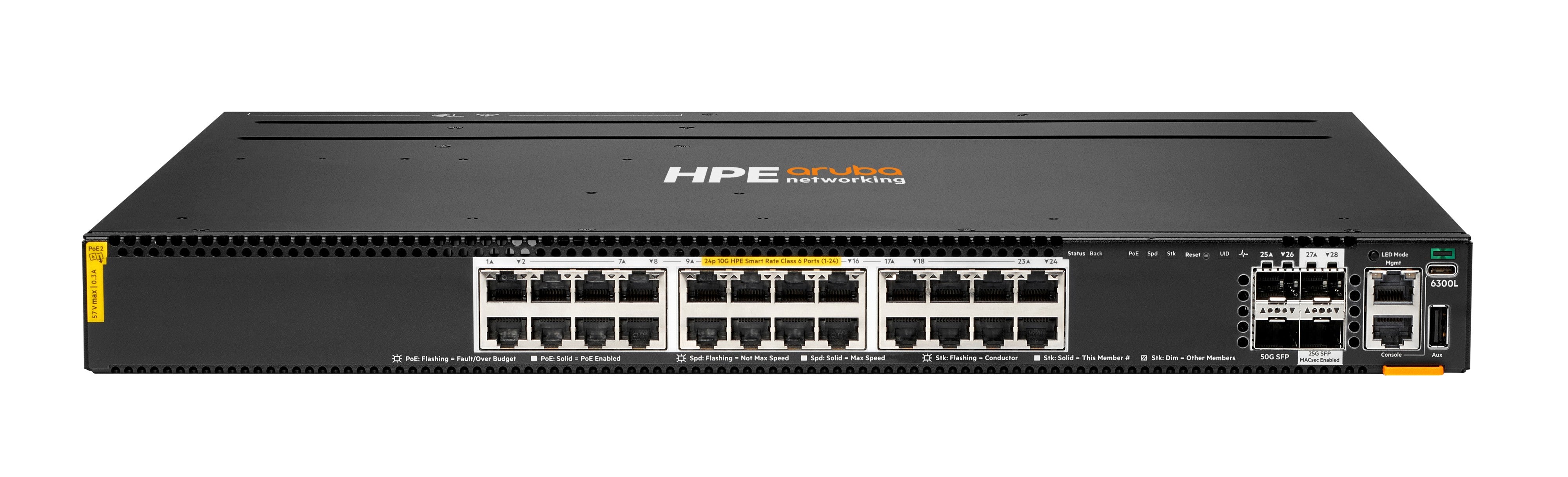HPE Aruba CX 6300L 24p – Verwalteter L2 Switch – 24× 1G/2,5G/5G/10G, 2× SFP28, PoE++ (60 W/Port), 19", 1U
