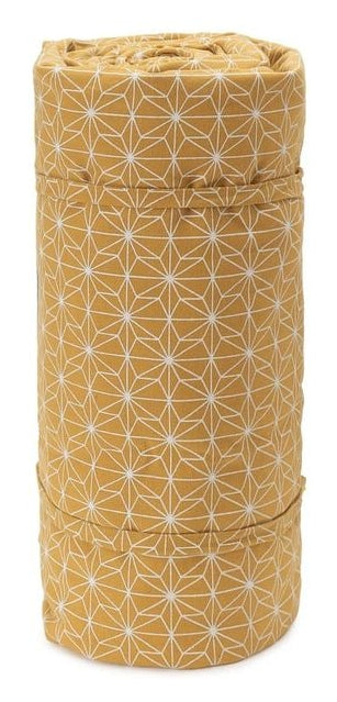 URBANARA Ankisa Wohndecke – Baumwolle, Senfgelb/Weiss/Grüngrau – 130 × 190 cm
