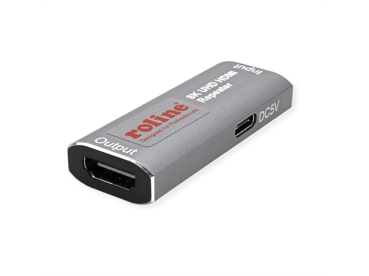 ROLINE HDMI-Repeater – 8K (7680 × 4320) @ 60 Hz, bis 10 m, HDCP, Grau