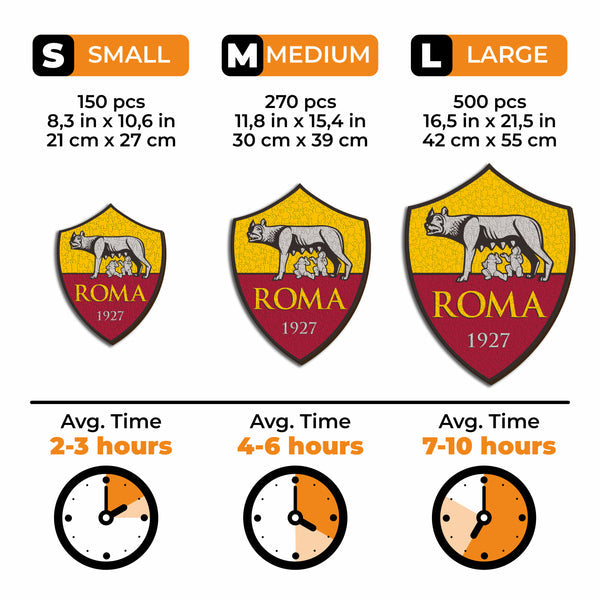 Iconic Puzzles Puzzle AS Roma Logo – 150 Teile – 21 × 27 cm – ab 10 Jahren – Holz – Mehrfarbig