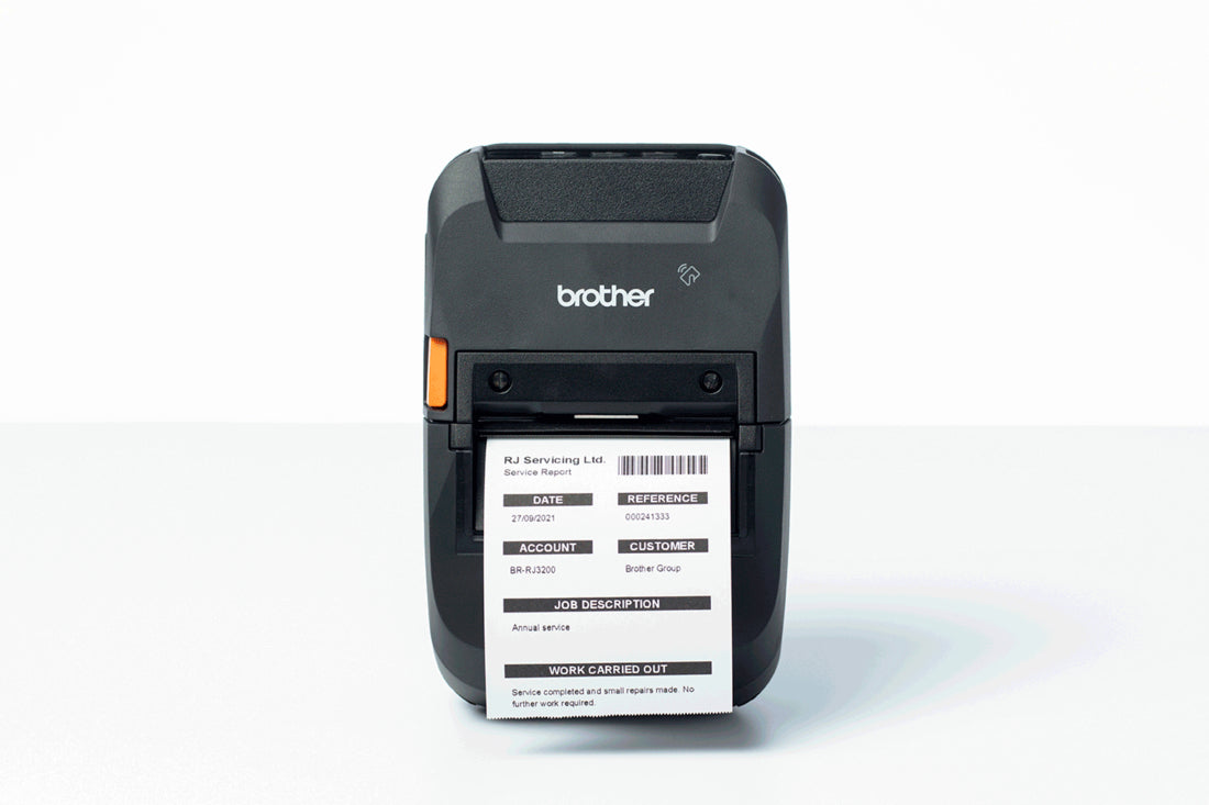 Brother RJ3230BL – Etikettendrucker, Thermodirekt, WLAN, Bluetooth, 203 dpi, 127 mm/s, für Etiketten bis 72 mm