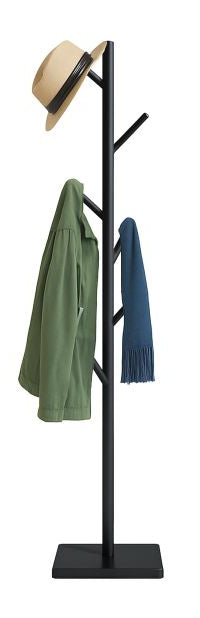 Relaxdays Garderobenständer – 8 Haken, Gummibaumholz/MDF, Schwarz, 175 × 30 × 30 cm