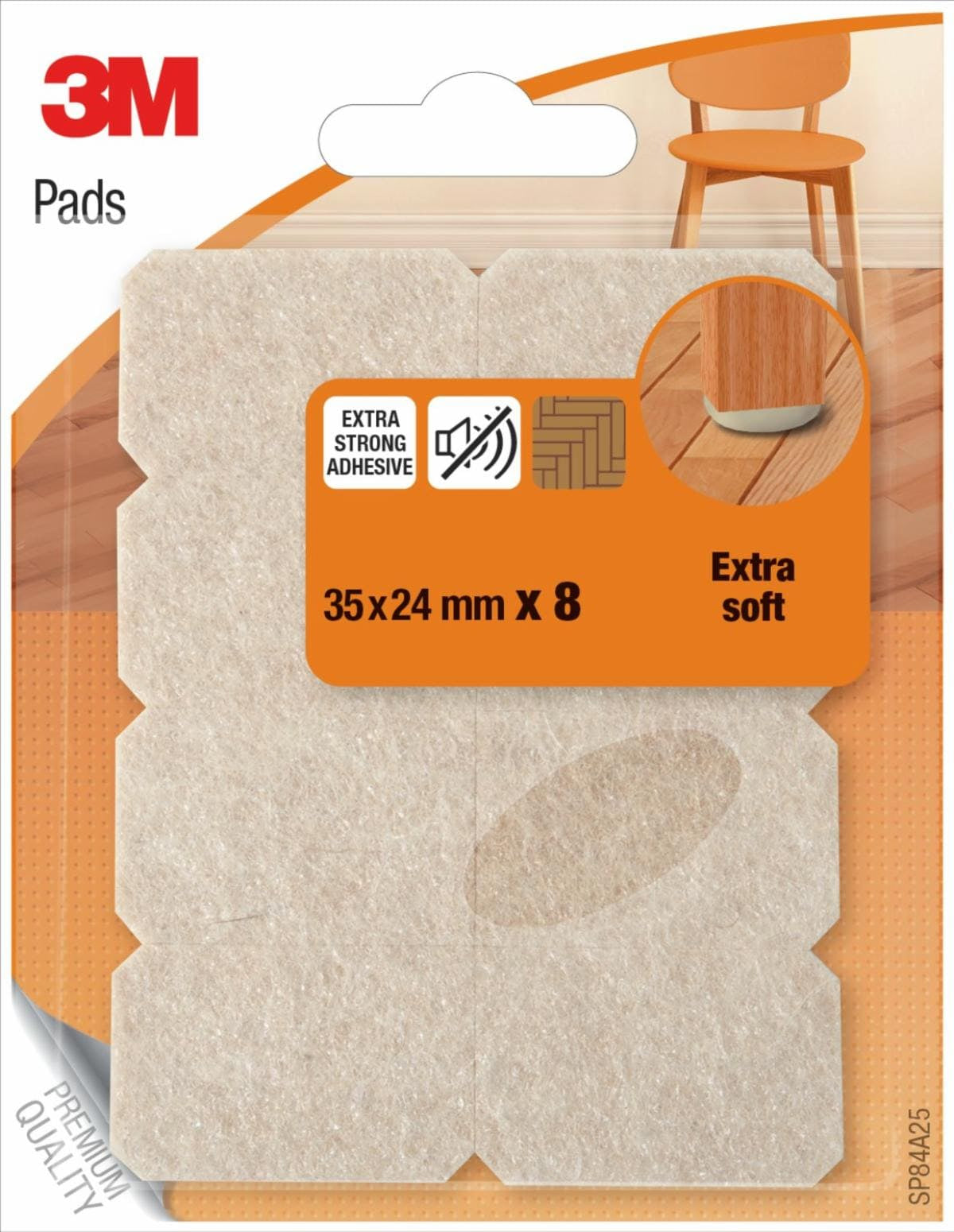 3M SP84A25 Möbelgleiter 35 × 24 mm – Wollfilz – Beige – Extra starke Klebehaftung