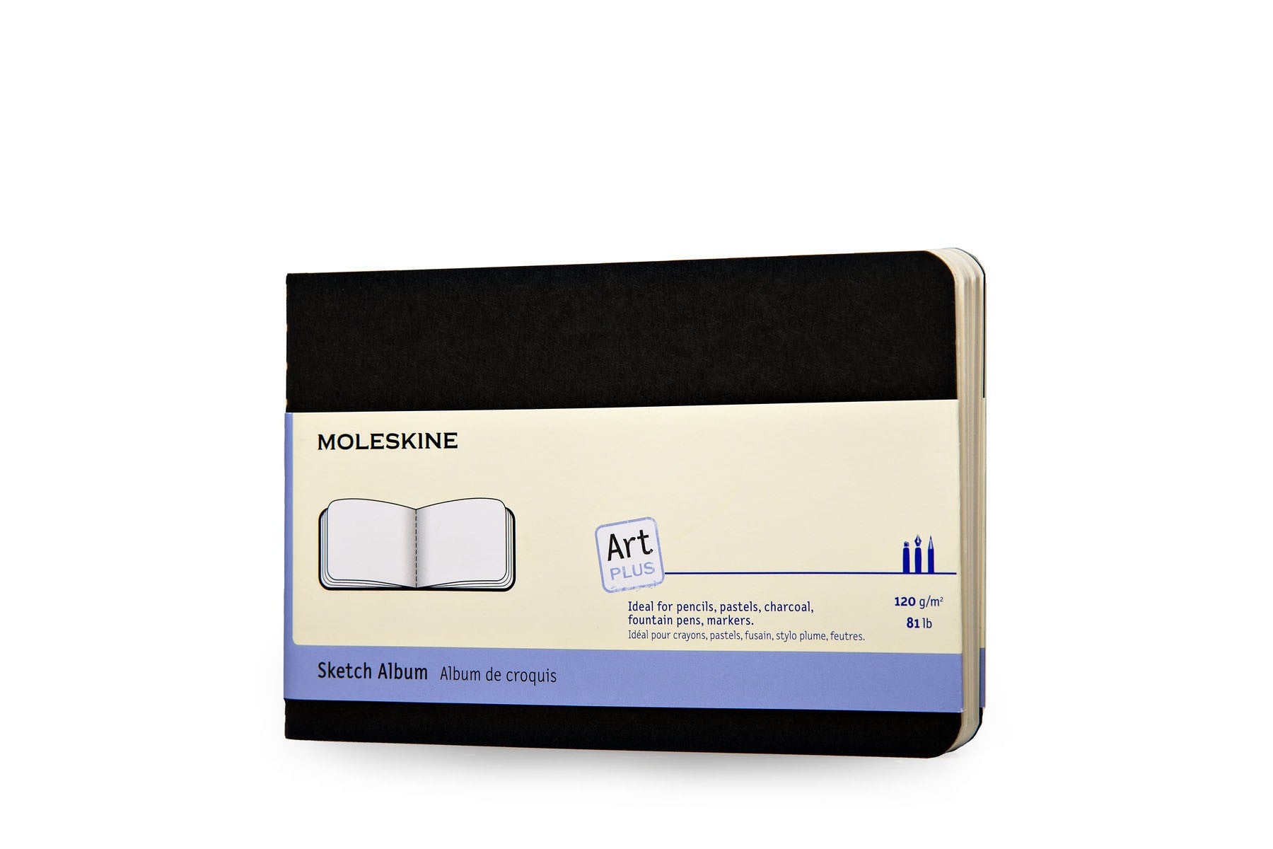 Moleskine Skizzenbuch, 9 × 14 cm, 120 g/m², 72 Seiten, schwarz, säurefrei