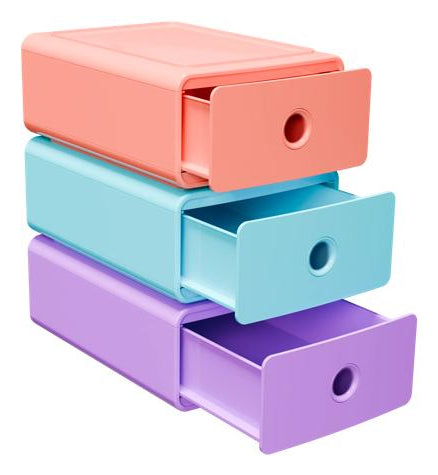 Exacompta Schubladenelement, stapelbar, mehrfarbig, Kunststoff, B 190 × H 107 × T 265 mm, 3er-Set