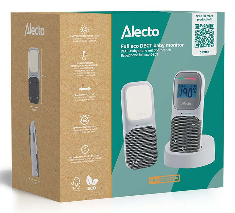 Alecto DBX140 Babyphone DECT – Temperatur und Luftfeuchtigkeit – 2-Wege-Audio – 300 m Reichweite – 16 h Akku