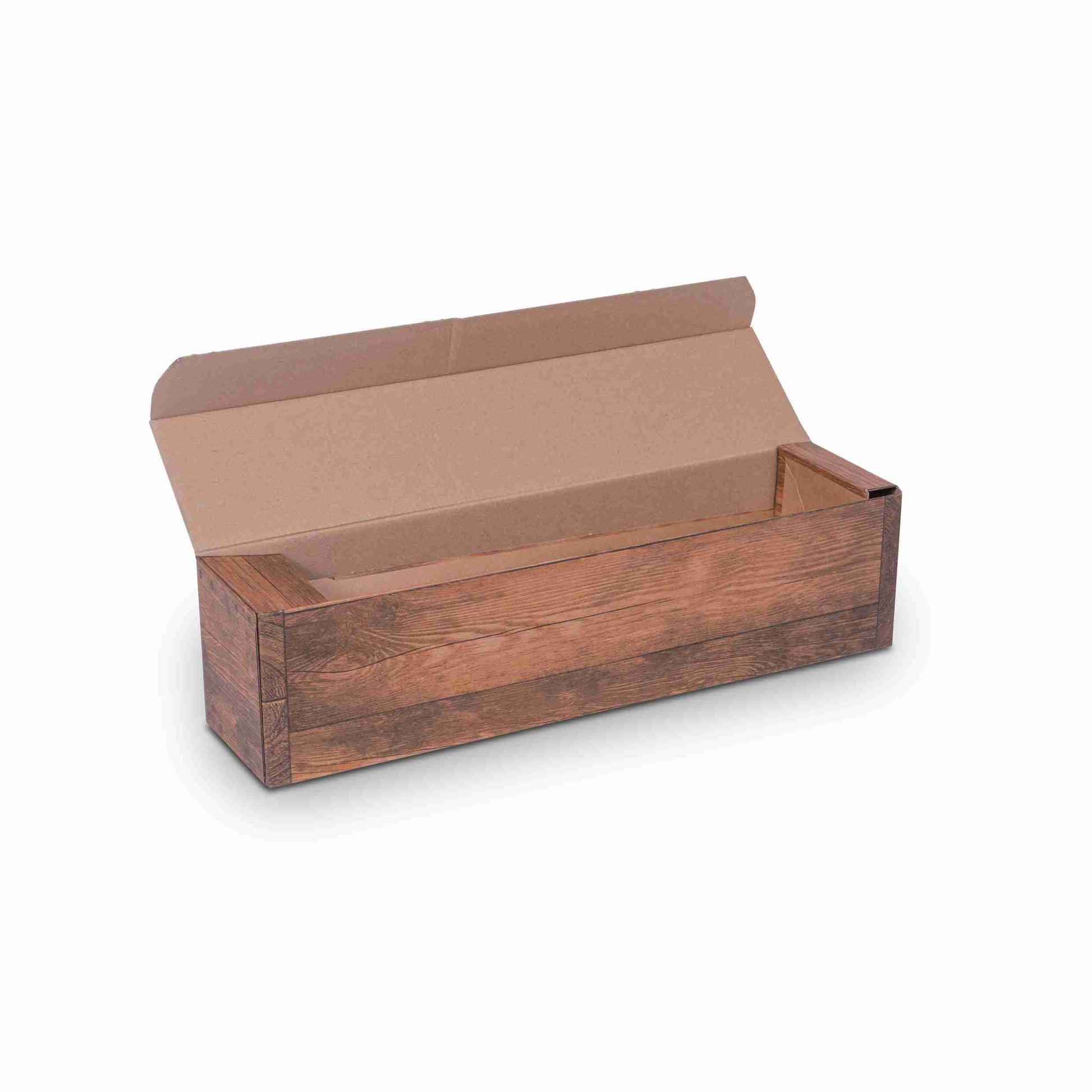 Weinpräsentkarton Holzoptik – Innenmass 95 × 385 × 90 mm – für 1 Flasche – 1 Stk., ab 20 Stk.