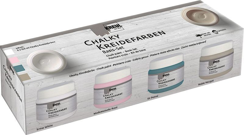 KREUL Kreidefarbe – Rose, Weiss, Matt – 4 Farben – 4×150 ml (600 ml) – für Papier, Holz, Glas
