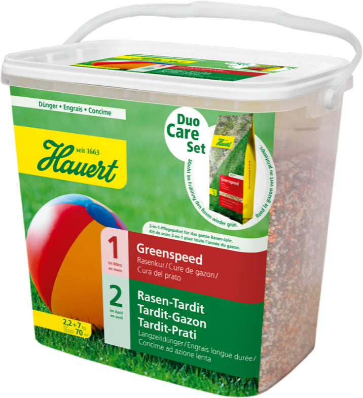 Hauert Mehrnährstoffdünger Granulat, Duo CareSet Rasen-Tardit+ Greenspeed, 9,2 kg – 1 Stück