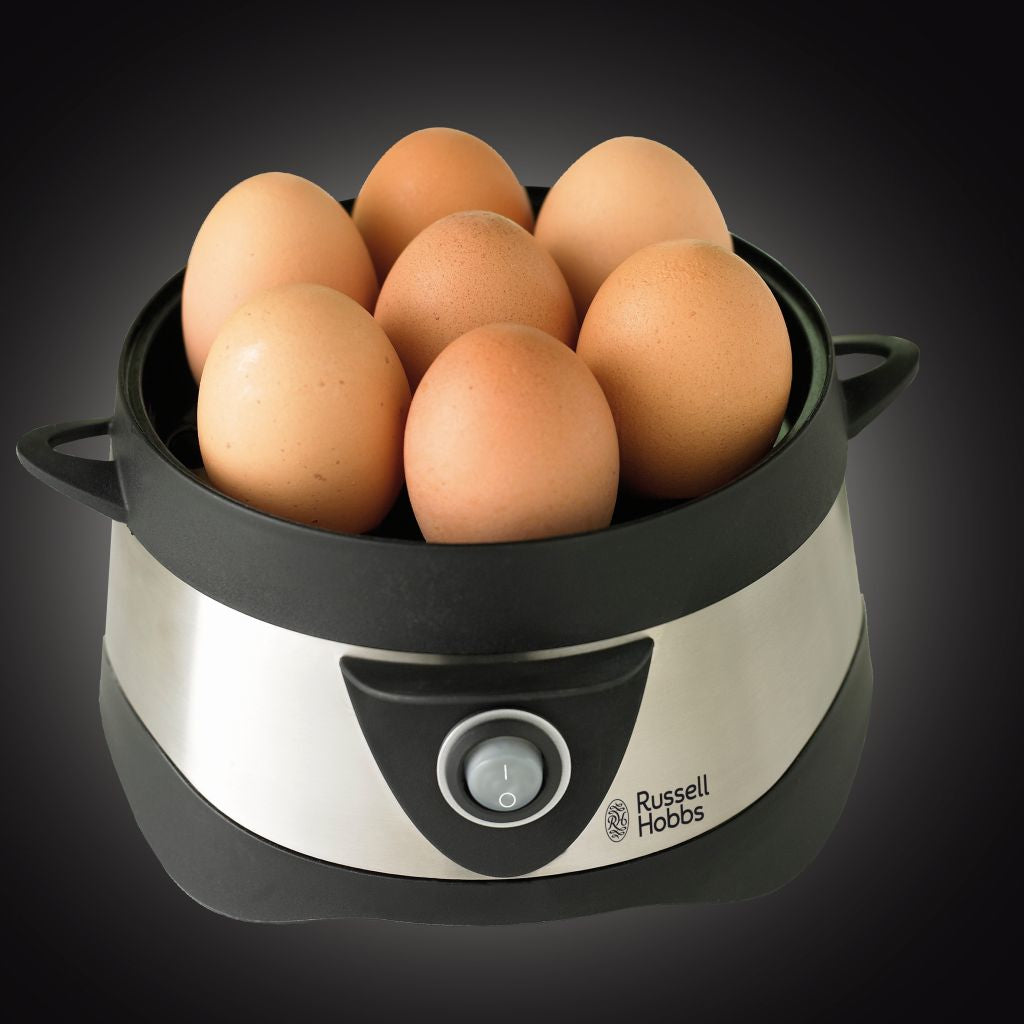 Russell Hobbs Eierkocher Stylo 14048-56 – 7 Eier, Pochierfunktion, 365 W – Schwarz/Edelstahl