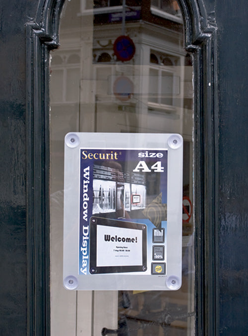 Securit Plakatrahmen PFW-A4-GY – für A4 – doppelseitig – mit 4 Saugnäpfen – grau – Kunststoff
