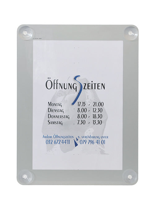 Securit Plakatrahmen PFW-A4-GY – für A4 – doppelseitig – mit 4 Saugnäpfen – grau – Kunststoff